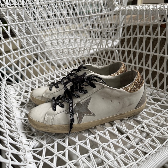 Women's white leather Super-Star with glittery heel tab Size 40 - Picture 9 of 12